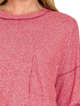 Zenana Soft Melange Hacci Round-Neck Long Sleeve T-Shirt - Trendsi - Flyclothing LLC