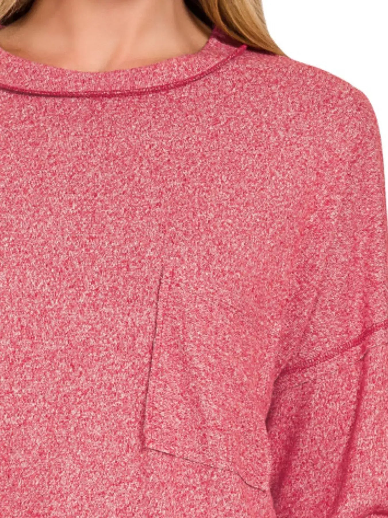 Zenana Soft Melange Hacci Round-Neck Long Sleeve T-Shirt - Trendsi - Flyclothing LLC