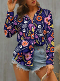 FAM-FAM Buttoned Printed Collared Neck Long Sleeve Shirt - Trendsi - Flyclothing LLC