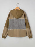 Mixed Texture Patchwork Exposed Seam Half Button Hoodie - Trendsi - Flyclothing LLC