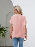 Round Neck Short Sleeve Blouse - Trendsi