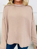 Twist Ribbed Exposed Seam Detail Long Sleeve Loose Top - Trendsi - Flyclothing LLC