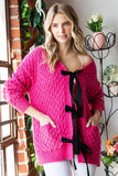 First Love Tie Closure Open Knit Cardigan - Trendsi