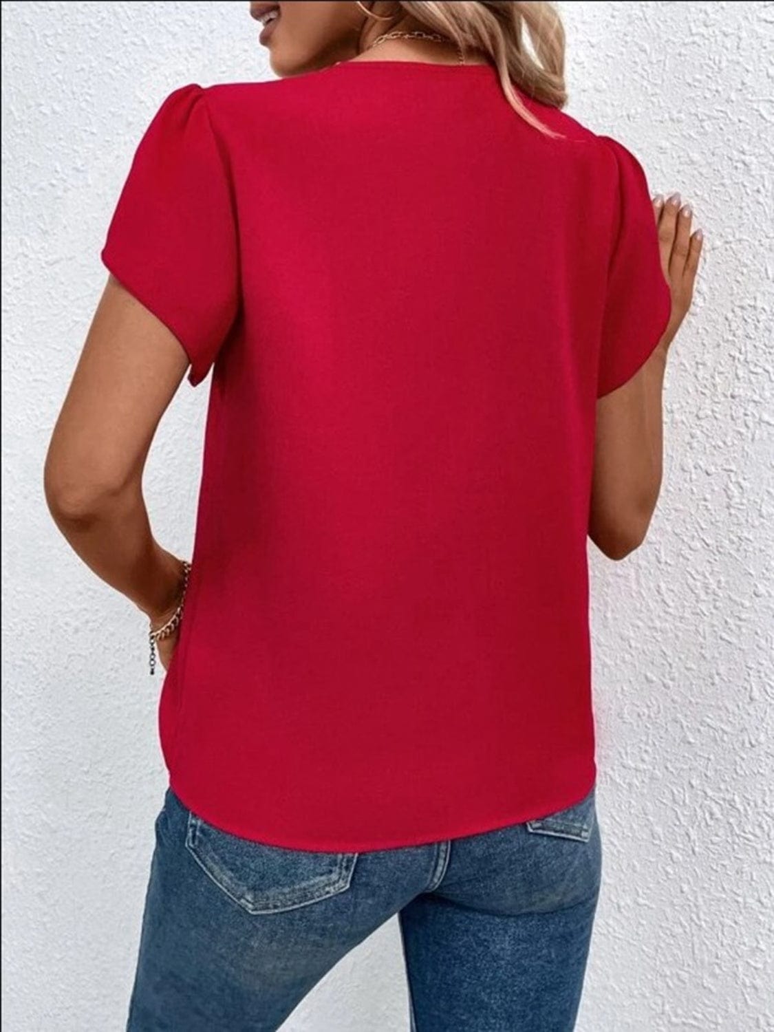 V-Neck Petal Sleeve Blouse - Trendsi