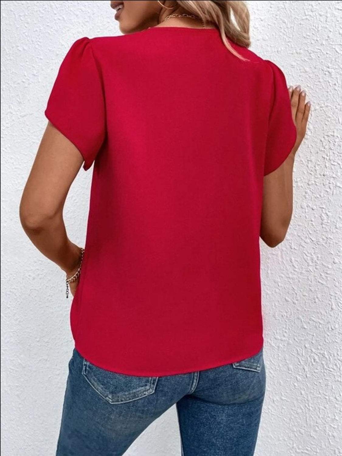 V-Neck Petal Sleeve Blouse - Trendsi - Flyclothing LLC