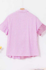 Button Down Striped Ruffled Hem Shirt - Trendsi - Flyclothing LLC