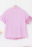 Button Down Striped Ruffled Hem Shirt - Trendsi