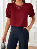 Round Neck Flounce Sleeve Blouse - Trendsi - Flyclothing LLC