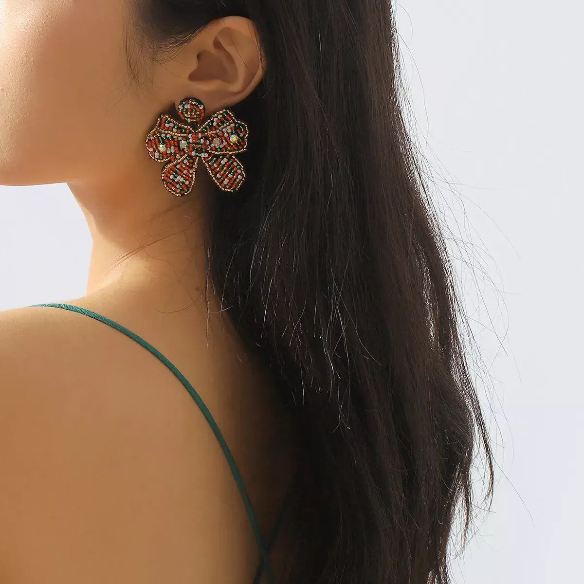 Beaded Bowknot Christmas Earrings - Trendsi - Flyclothing LLC