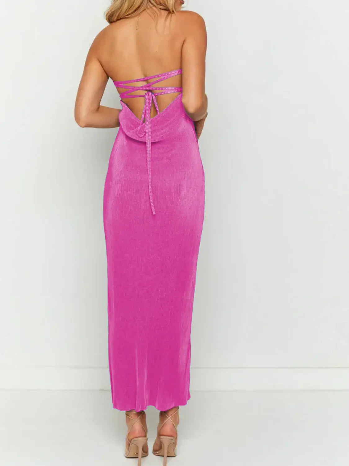 Lace-Up Back Tube Maxi Dress - Trendsi - Flyclothing LLC