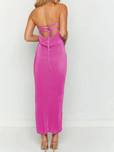 Lace-Up Back Tube Maxi Dress - Trendsi - Flyclothing LLC