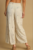 Umgee Full Size Lace Drawstring Embroidered Bow Wide Leg Pants Plus Size - Trendsi
