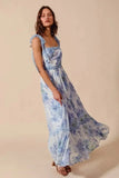 SO ME Floral Print Flowy Maxi Dress with Lace Ribbon Tie - Trendsi