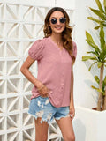 Swiss Dot Lace Detail V-Neck Blouse - Trendsi - Flyclothing LLC