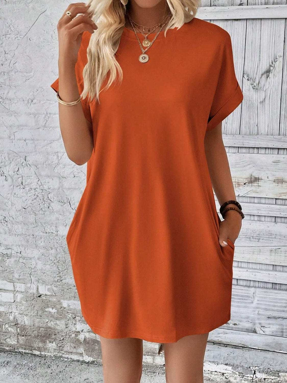 Round Neck Short Sleeve Mini Dress - Trendsi - Flyclothing LLC