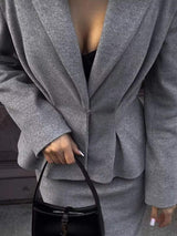 Peplum Blazer and Skirt Set - Trendsi - Flyclothing LLC