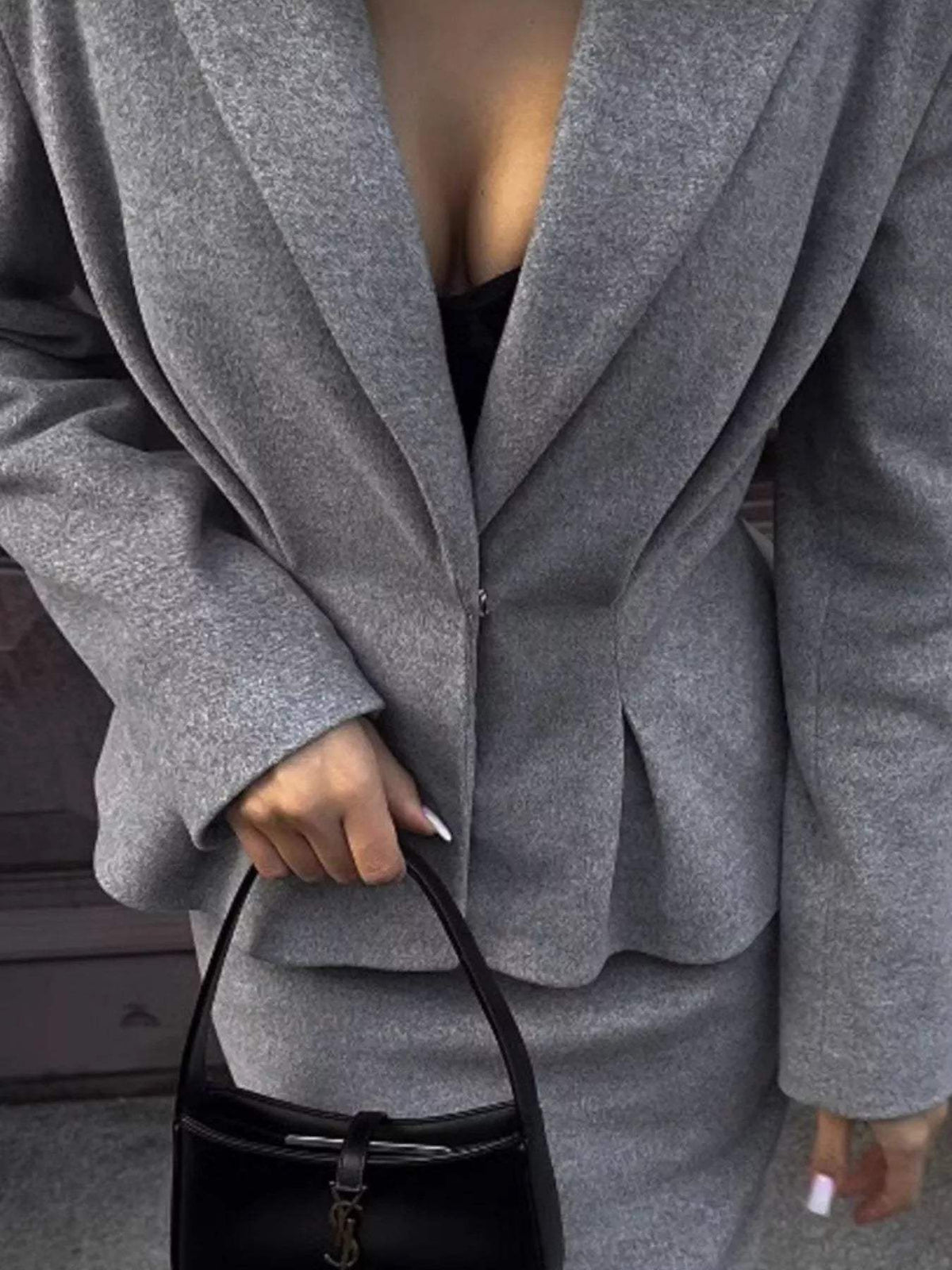 Peplum Blazer and Skirt Set - Trendsi - Flyclothing LLC