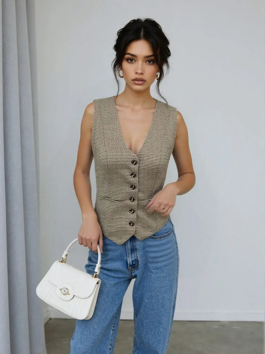 Plaid Button Down Vest - Trendsi - Flyclothing LLC