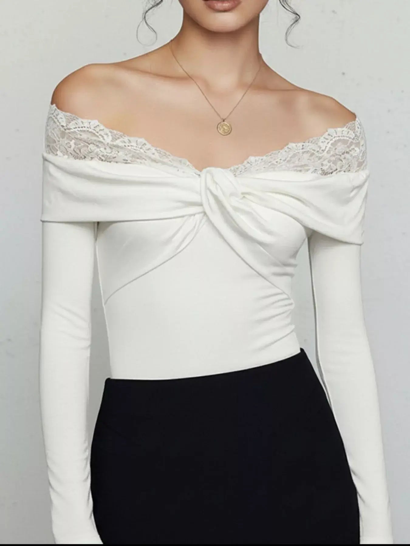 Lace Detail Off-Shoulder Long Sleeve Bodysuit - Trendsi - Flyclothing LLC