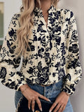 Perfee Printed Notched Long Sleeve Shirt - Trendsi