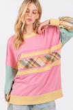 SAGE + FIG Mineral Wash Raw Edge Color Block Sweatshirt - Trendsi