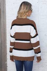 Color Block V-Neck Dropped Shoulder Sweater - Trendsi - Flyclothing LLC