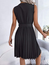 Tied Surplice Sleeveless Pleated Dress - Trendsi - Flyclothing LLC