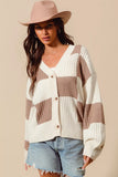 SO ME Checkered Button Front Ribbed Sweater Cardigan - Trendsi - Flyclothing LLC