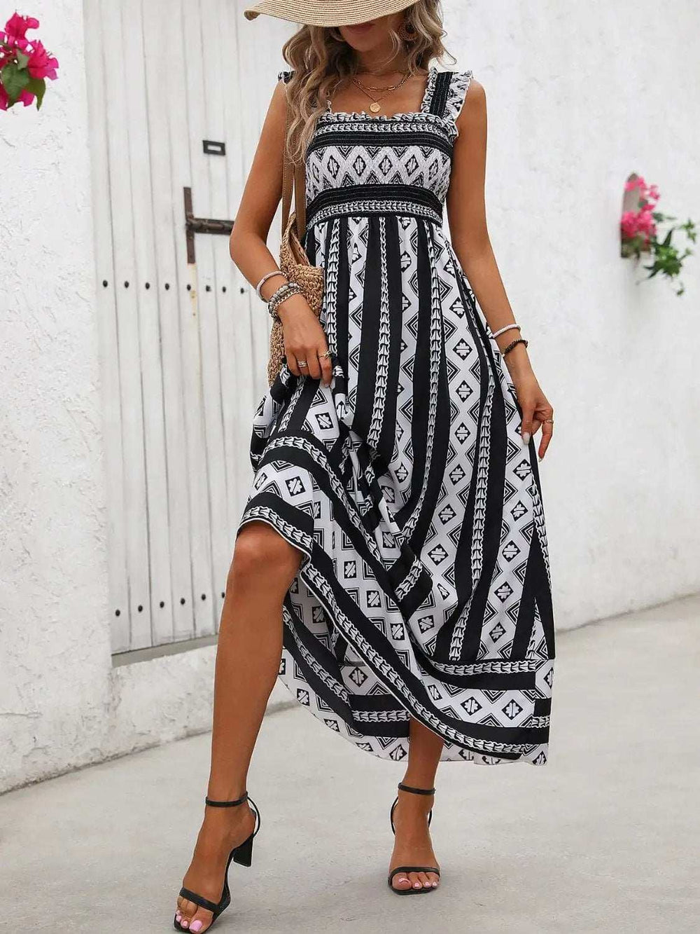 Printed Square Neck Wide Strap Cami Dress - Trendsi - Flyclothing LLC