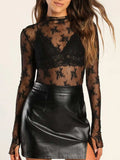 Lace Mock Neck Long Sleeve Blouse - Trendsi - Flyclothing LLC
