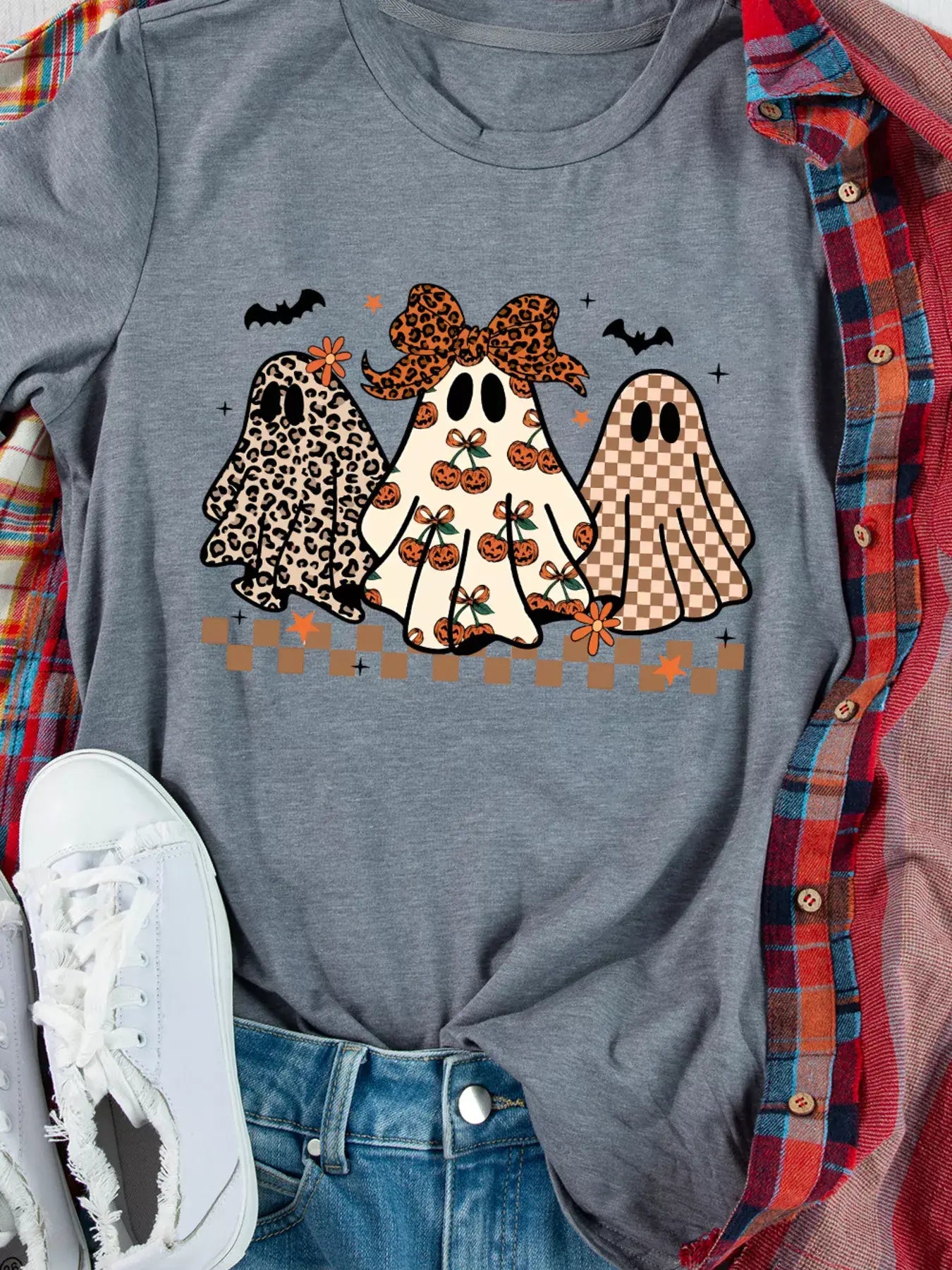 Halloween Ghost Round Neck Casual Tee - Trendsi - Flyclothing LLC