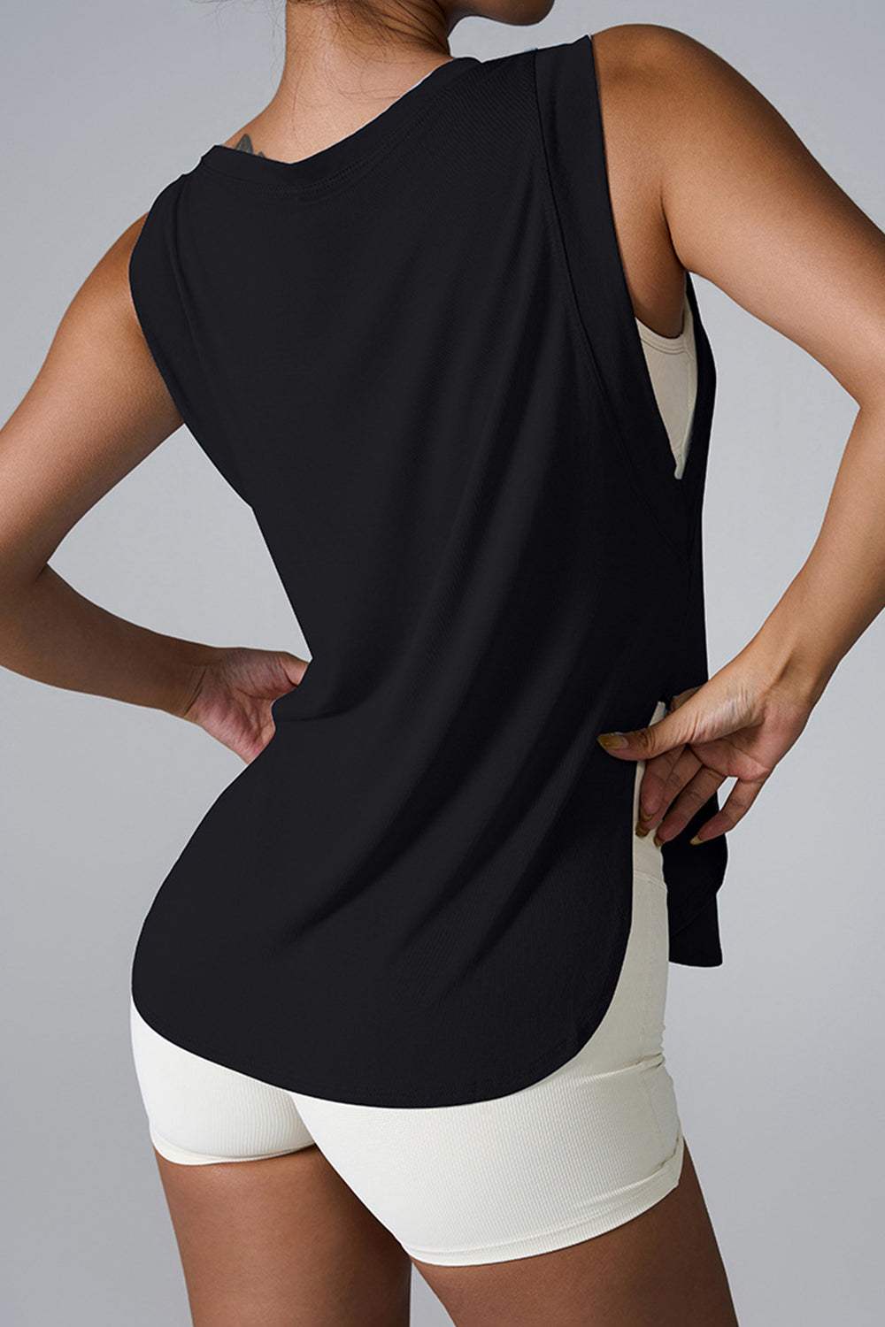 Slit Round Neck Active Tank - Trendsi - Flyclothing LLC