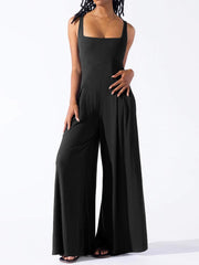 Square Neck Wide Strap Jumpsuit Trendsi