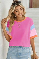 Lovelet Color Block Round Neck Half Sleeve T-Shirt - Trendsi