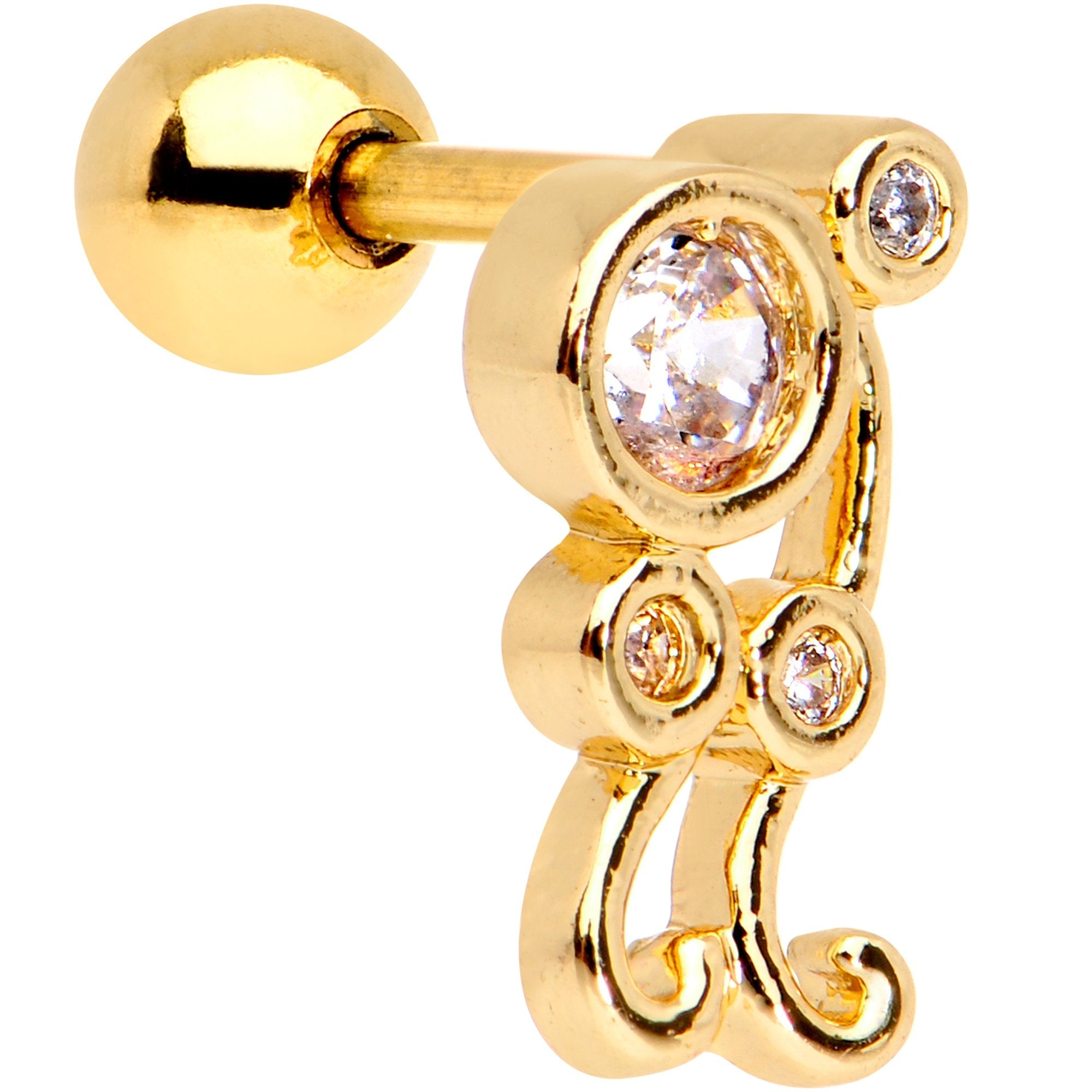 Clear CZ Gem Gold Tone Anodized Sassy Swirl Cartilage Tragus Earring - BodyCandy - Flyclothing LLC