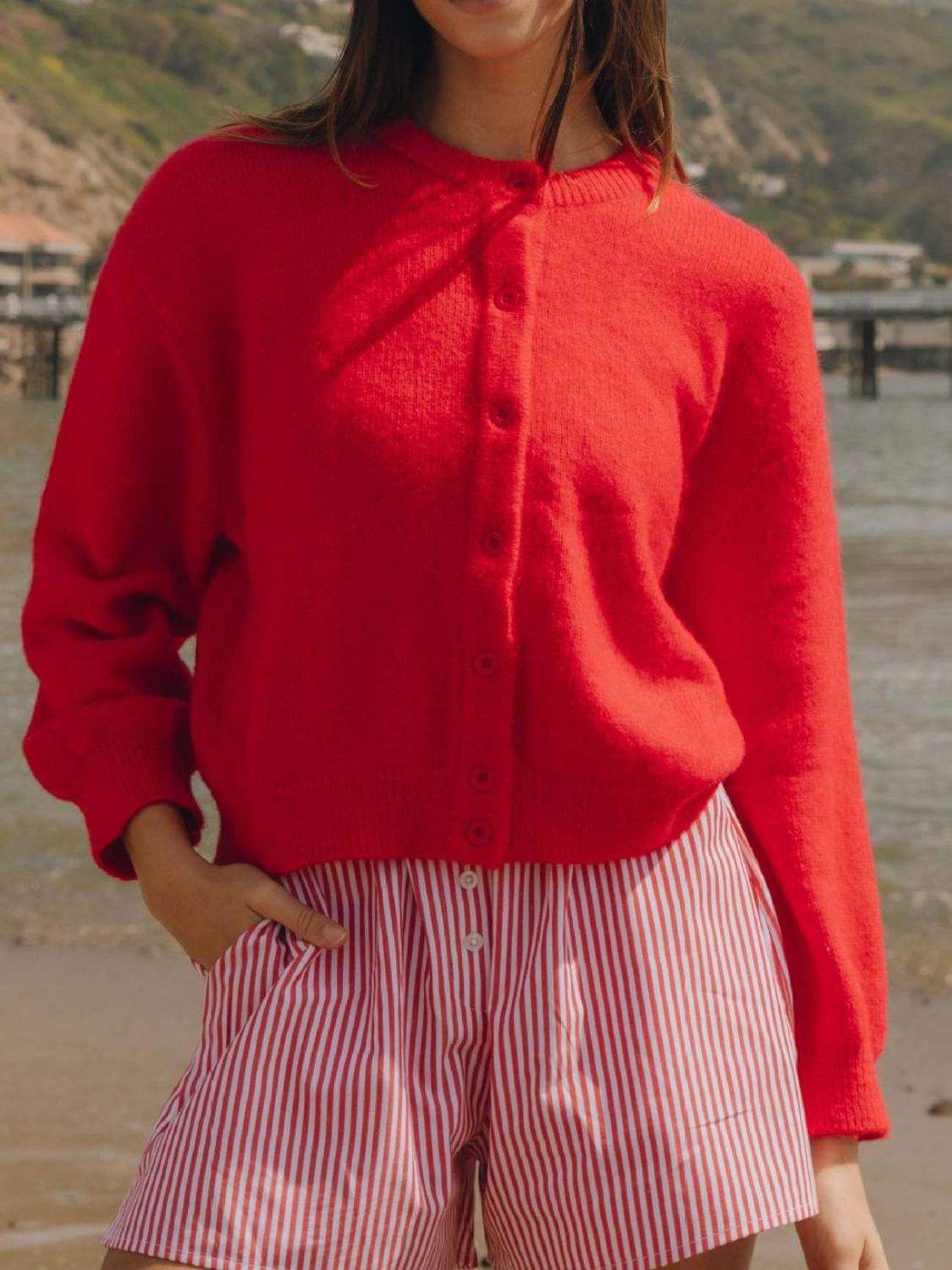 Button Down Long Sleeve Cardigan - Trendsi - Flyclothing LLC
