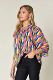 Double Take Full Size Geometric Notched Dolman Sleeve Top - Trendsi