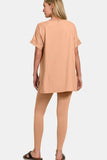 Zenana Full Size V-Neck Rolled Short Sleeve T-Shirt and Leggings Lounge Set - Trendsi - Flyclothing LLC