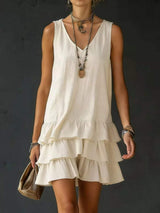 Full Size Ruffled Hem V-Neck Sleeveless Dress Plus Size - Trendsi - Flyclothing LLC