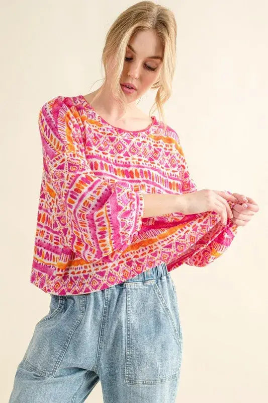And The Why Cozy Textured Printed Casual Top - Trendsi - Flyclothing LLC