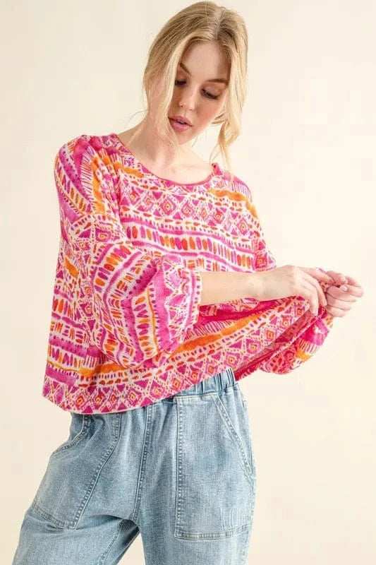 And The Why Cozy Textured Printed Casual Top - Trendsi - Flyclothing LLC