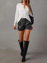 Half Snap Long Sleeve T-Shirt - Trendsi - Flyclothing LLC