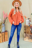 And The Why Swiss Dot V Neck Balloon Sleeve Woven Blouse - Trendsi - Flyclothing LLC