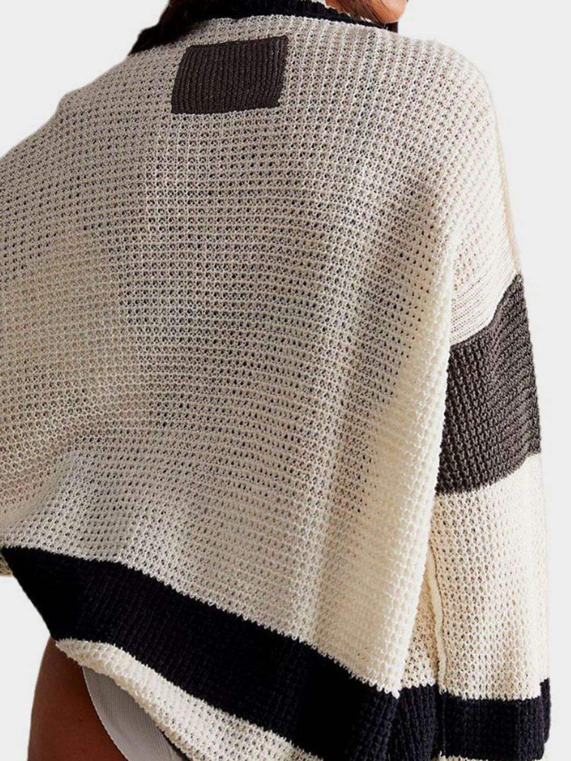 Pocketed Contrast V-Neck Long Sleeve Cardigan - Trendsi - Flyclothing LLC