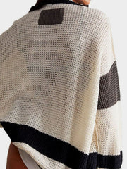Pocketed Contrast V-Neck Long Sleeve Cardigan - Trendsi
