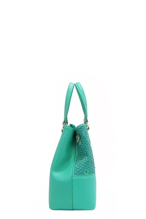 Nicole Lee USA Monogram Pattern Handbag with Rhinestones Decor - Trendsi - Flyclothing LLC