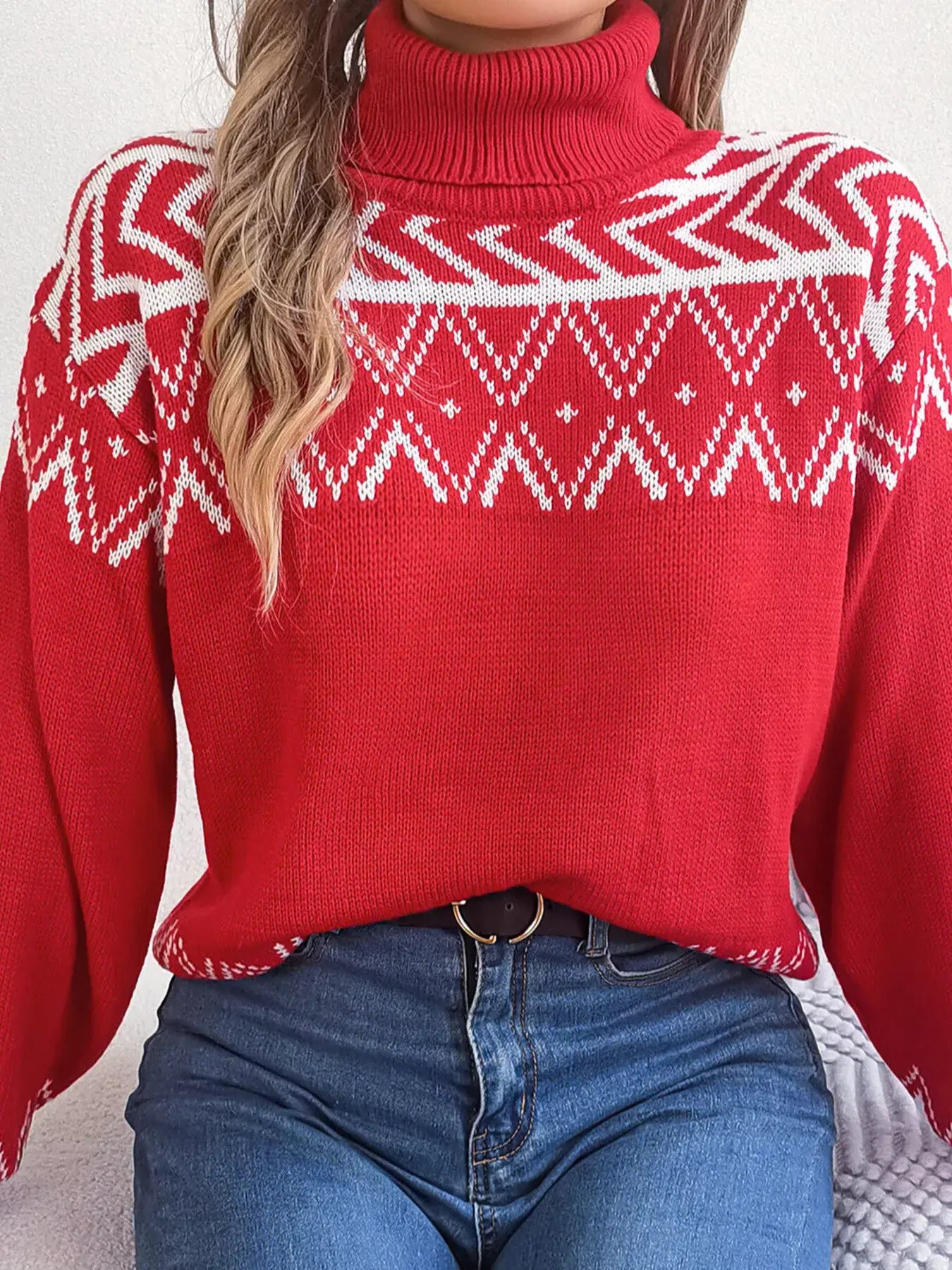 Turtleneck Dropped Shoulder Sweater - Trendsi - Flyclothing LLC