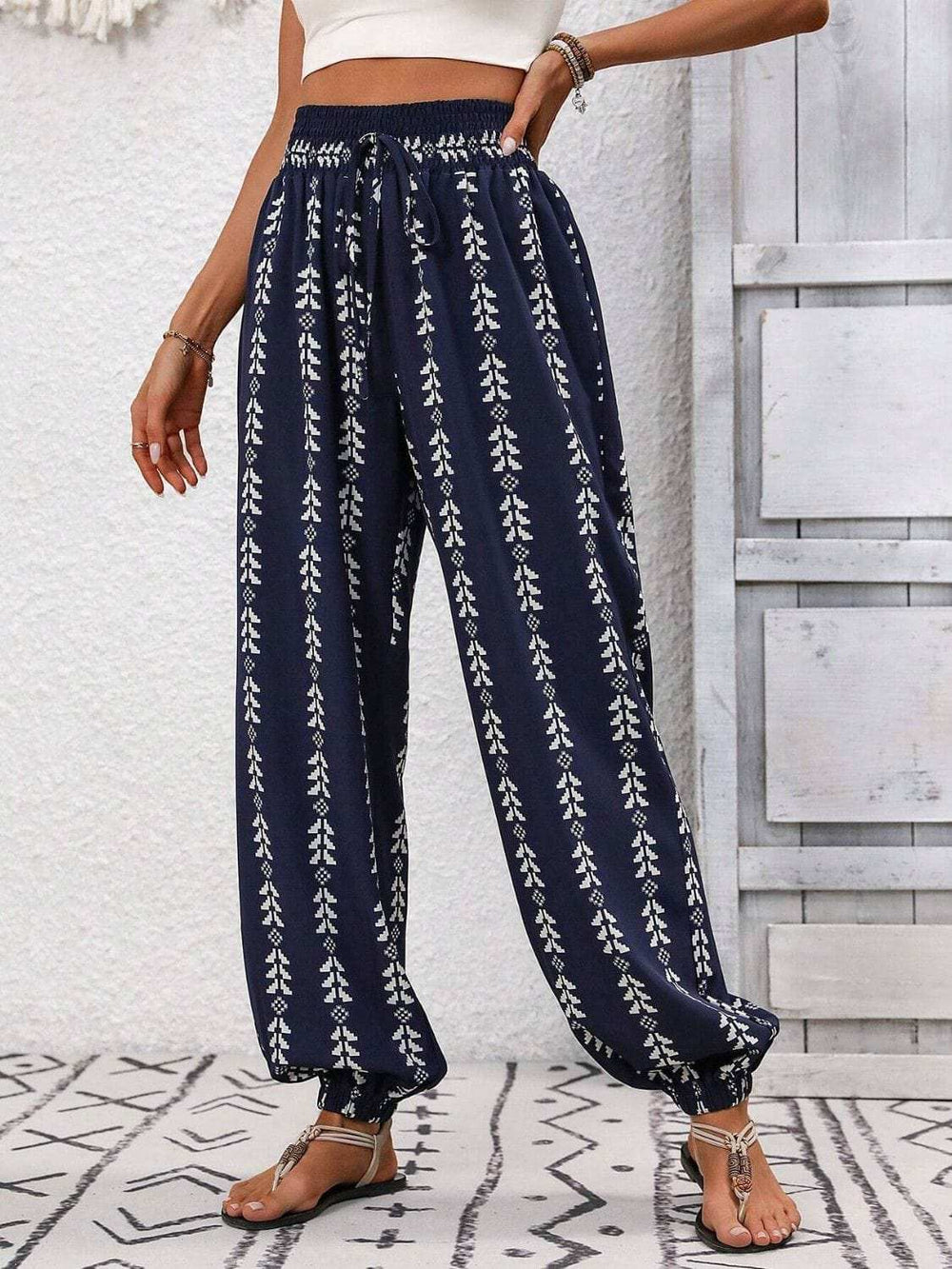 Tied Printed High Waist Pants - Trendsi - Flyclothing LLC