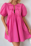 Puff Sleeve Tie Front High Waist Mini Dress - Trendsi