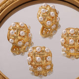 Copper Shell Pearl Stud Earrings - Trendsi - Flyclothing LLC